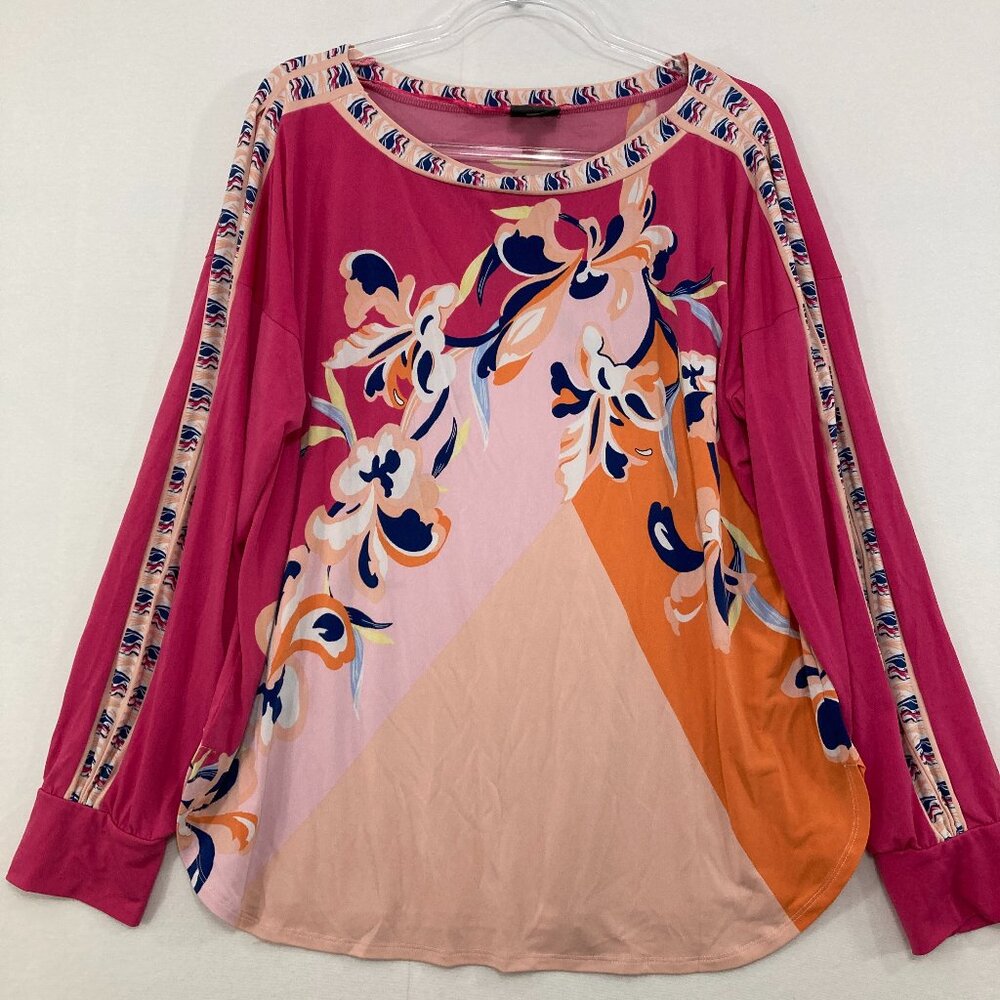 JM Collection Top size XL Multi Color Stretch Knit Long Sleeve Comfy Elegant
